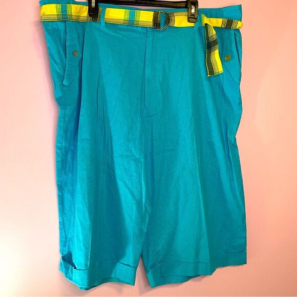 Design Loft Blue Linen Blend Belted Bermuda Shorts 3X - Picture 1 of 6